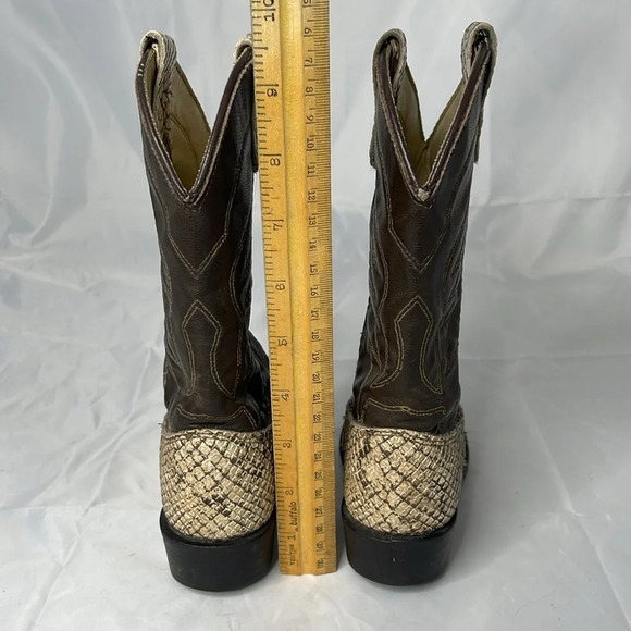 BRONCO Kids Western Cowboy Boots Snakeskin Brown Faux Leather Size 12 D - Picture 11 of 13
